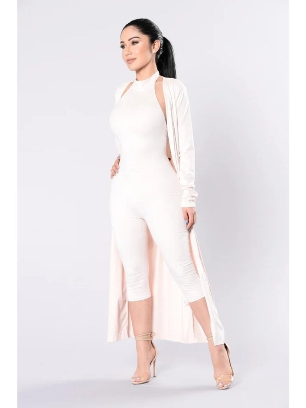 Fashion Nova Shattered Glass Jacket Size Large Nude Long Belt Made USA Was $28